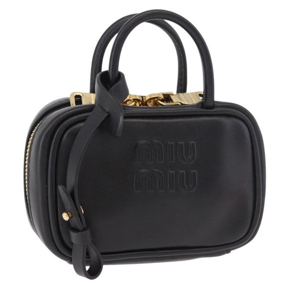 Miu Miu Matelasse Pouch Bag Charm Leather Black Gold Auth 188997M