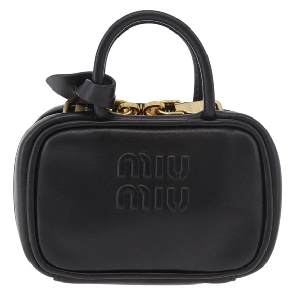 Miu Miu Matelasse Pouch Bag Charm Leather Black Gold Auth 188997M