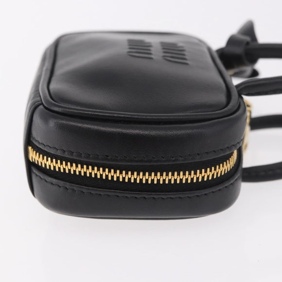 Miu Miu Matelasse Pouch Bag Charm Leather Black Gold Auth 188997M