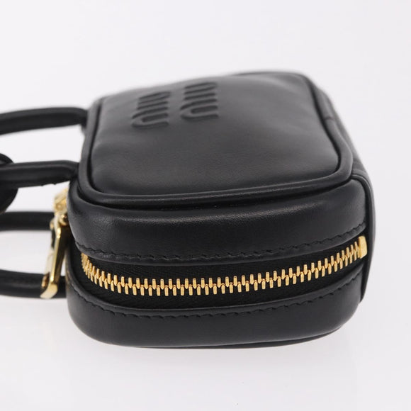 Miu Miu Matelasse Pouch Bag Charm Leather Black Gold Auth 188997M