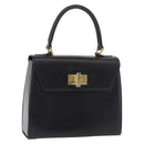 CELINE Hand Bag Leather Black Gold Auth 188999A-1