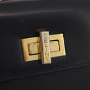 CELINE Hand Bag Leather Black Gold Auth 188999A-14