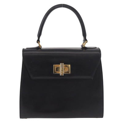 CELINE Hand Bag Leather Black Gold Auth 188999A - 0