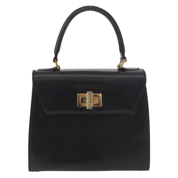 CELINE Hand Bag Leather Black Gold Auth 188999A