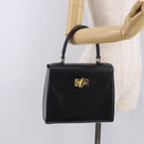 CELINE Hand Bag Leather Black Gold Auth 188999A-23