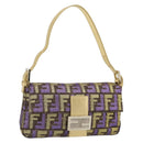 FENDI Zucca Canvas Mamma Baguette Shoulder Bag Purple Gold Auth 189005SAM-1