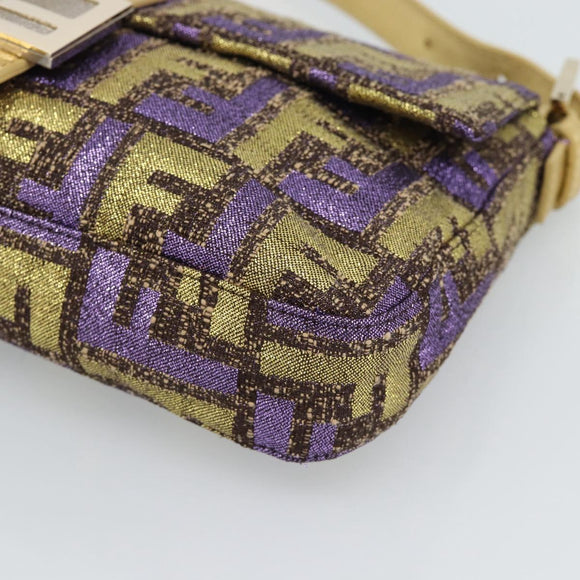FENDI Zucca Canvas Mamma Baguette Shoulder Bag Purple Gold Auth 189005SAM