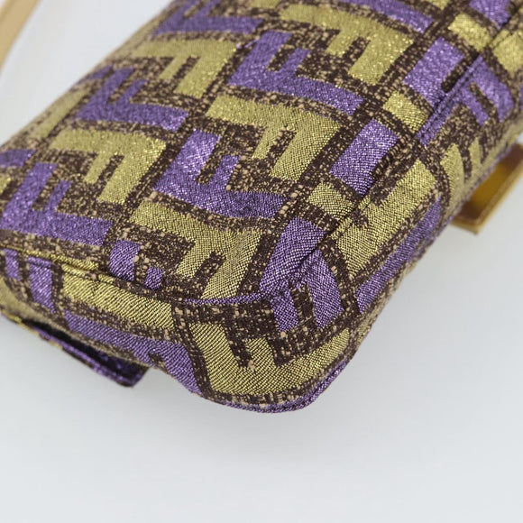 FENDI Zucca Canvas Mamma Baguette Shoulder Bag Purple Gold Auth 189005SAM