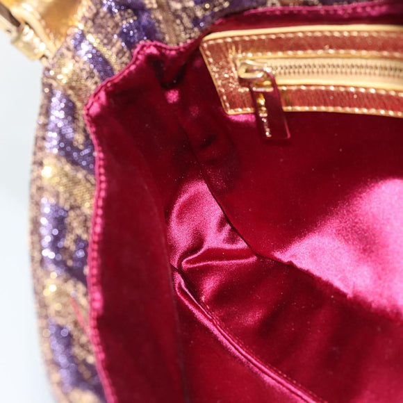 FENDI Zucca Canvas Mamma Baguette Shoulder Bag Purple Gold Auth 189005SAM