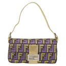 FENDI Zucca Canvas Mamma Baguette Shoulder Bag Purple Gold Auth 189005SAM-13