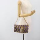 FENDI Zucca Canvas Mamma Baguette Shoulder Bag Purple Gold Auth 189005SAM-23