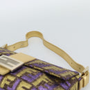 FENDI Zucca Canvas Mamma Baguette Shoulder Bag Purple Gold Auth 189005SAM-8
