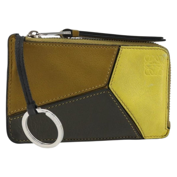 LOEWE Puzzle Card Case Leather Multicolor Silver Auth 189011