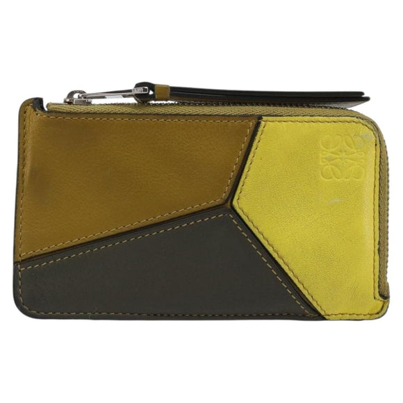 LOEWE Puzzle Card Case Leather Multicolor Silver Auth 189011