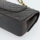 CHANEL Matelasse 25 Chain Shoulder Bag Lamb Skin Black Gold CC Auth 189017V-16