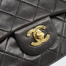 CHANEL Matelasse 25 Chain Shoulder Bag Lamb Skin Black Gold CC Auth 189017V-18
