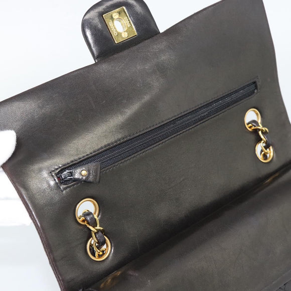 CHANEL Matelasse 25 Chain Shoulder Bag Lamb Skin Black Gold CC Auth 189017V