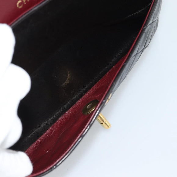 CHANEL Matelasse 25 Chain Shoulder Bag Lamb Skin Black Gold CC Auth 189017V
