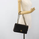 CHANEL Matelasse 25 Chain Shoulder Bag Lamb Skin Black Gold CC Auth 189017V-30