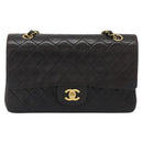 CHANEL Matelasse 25 Chain Shoulder Bag Lamb Skin Black Gold CC Auth 189017V-13