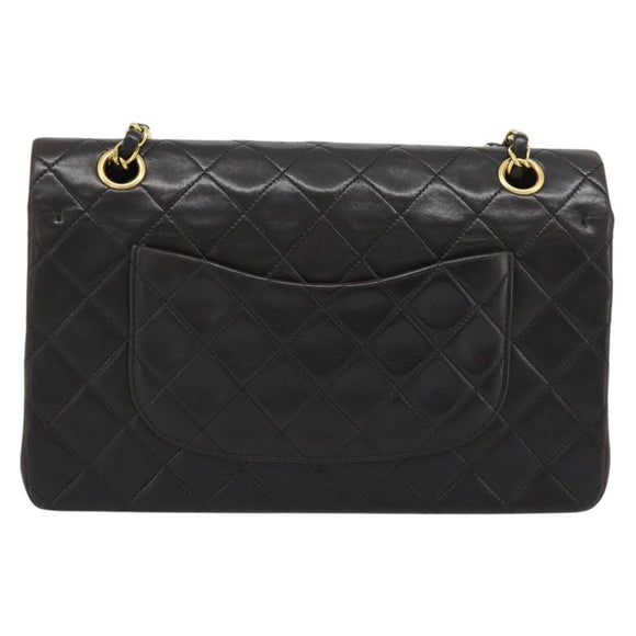 CHANEL Matelasse 25 Chain Shoulder Bag Lamb Skin Black Gold CC Auth 189017V