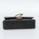 CHANEL Matelasse 25 Chain Shoulder Bag Lamb Skin Black Gold CC Auth 189017V-5