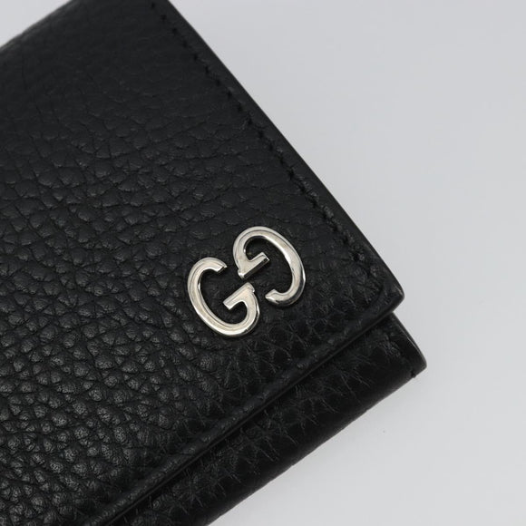 GUCCI Kaarthouder Leer Zwart Zilver Auth 189021A