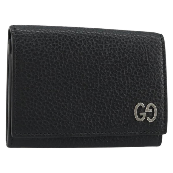 GUCCI Kaarthouder Leer Zwart Zilver Auth 189021A