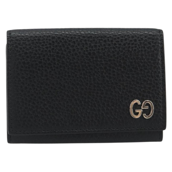 GUCCI Kaarthouder Leer Zwart Zilver Auth 189021A