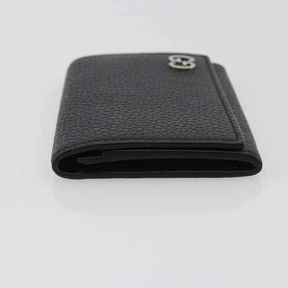 GUCCI Kaarthouder Leer Zwart Zilver Auth 189021A