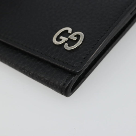 GUCCI Kaarthouder Leer Zwart Zilver Auth 189021A