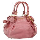 Miu Miu Ribbon Hand Bag Leather 2way Pink Gold Auth 189027A-1