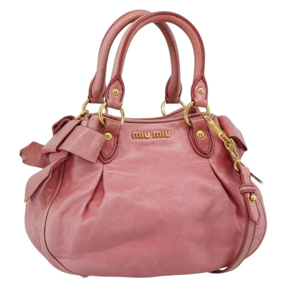 Miu Miu Ribbon Hand Bag Leather 2way Pink Gold Auth 189027A