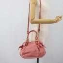 Miu Miu Ribbon Hand Bag Leather 2way Pink Gold Auth 189027A-24