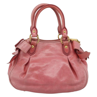 Miu Miu Ribbon Hand Bag Leather 2way Pink Gold Auth 189027A - 0