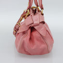 Miu Miu Ribbon Hand Bag Leather 2way Pink Gold Auth 189027A-4