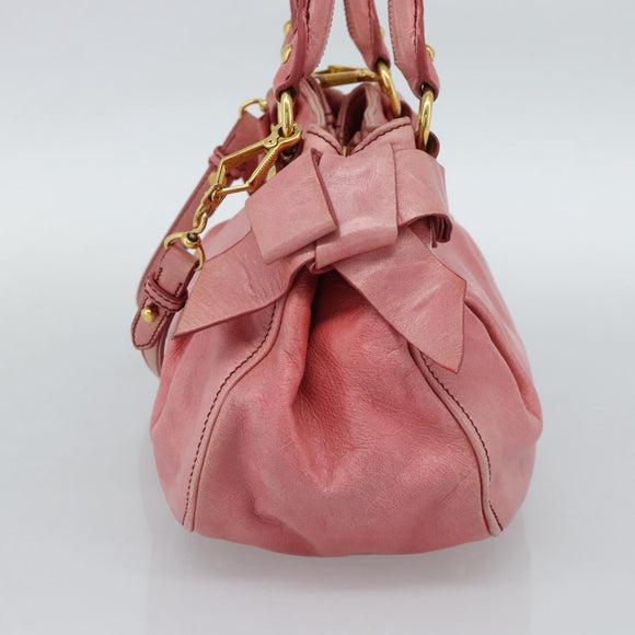 Miu Miu Ribbon Hand Bag Leather 2way Pink Gold Auth 189027A