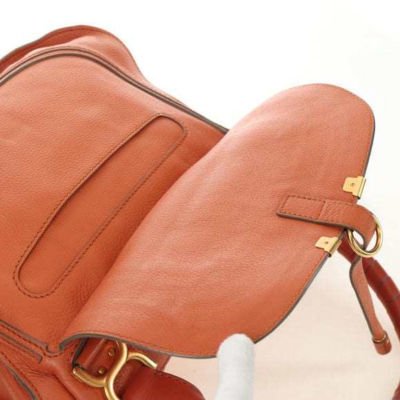 Chloe Marcie Hand Bag Leather 2way Orange Gold Auth 189042A