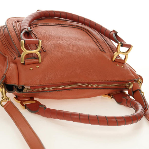 Chloe Marcie Hand Bag Leather 2way Orange Gold Auth 189042A