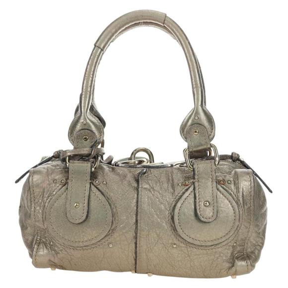 Chloe Paddington Hand Bag Leather Silver Gold Auth 189043M