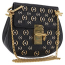 Chloe Drew Chain Shoulder Bag Leather Black Gold Auth 189046A-1