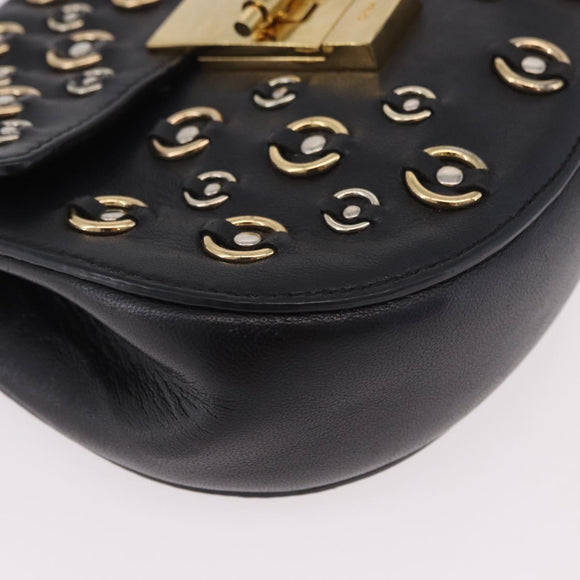 Chloe Drew Chain Shoulder Bag Leer Zwart Goud Auth 189046A