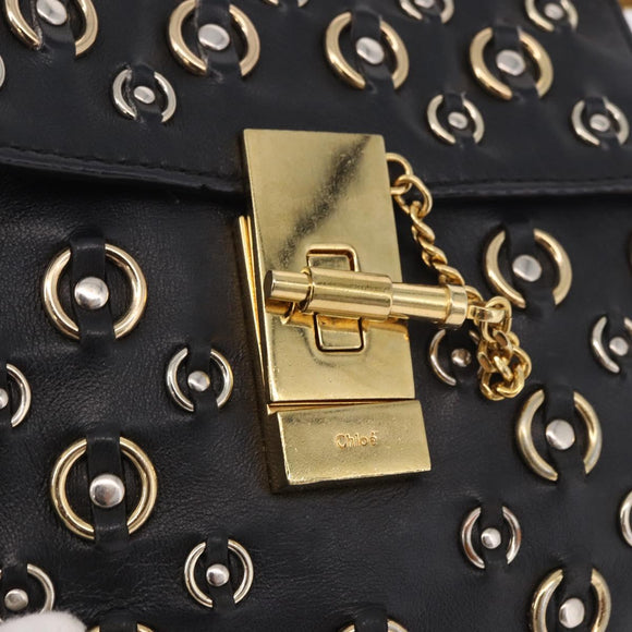 Chloe Drew Chain Shoulder Bag Leer Zwart Goud Auth 189046A