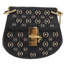 Chloe Drew Chain Shoulder Bag Leer Zwart Goud Auth 189046A-13