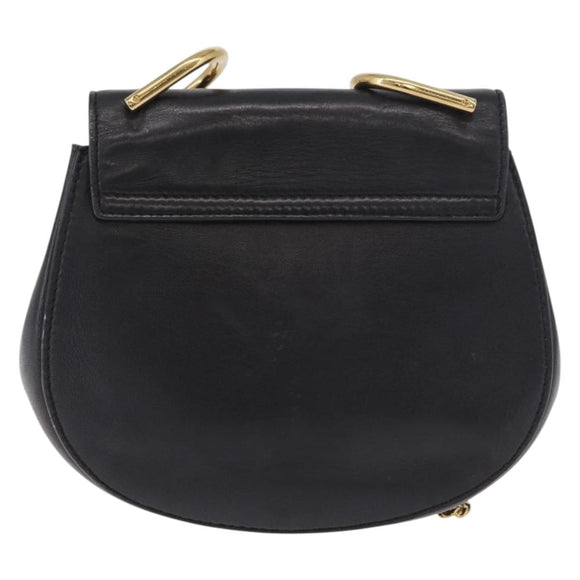 Chloe Drew Chain Shoulder Bag Leer Zwart Goud Auth 189046A