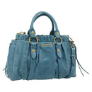 Miu Miu Hand Bag Leather 2way Blue Gold Auth 189047M-1