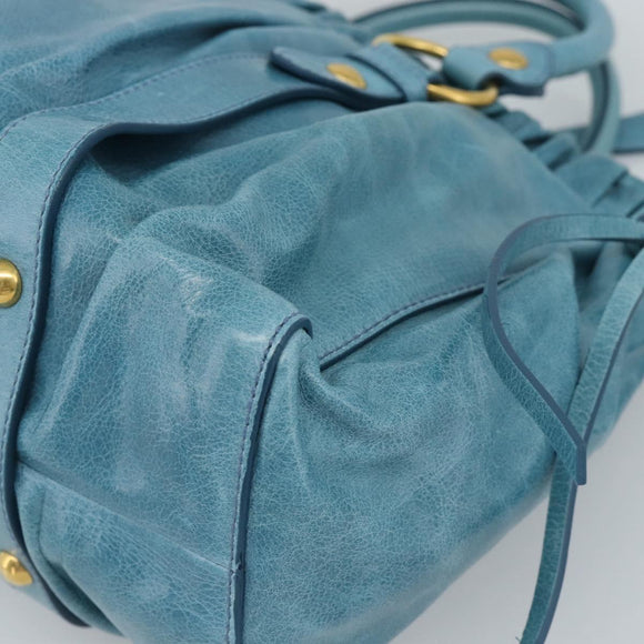 Miu Miu Hand Bag Leather 2way Blue Gold Auth 189047M