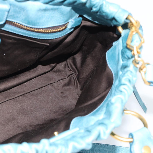 Miu Miu Hand Bag Leather 2way Blue Gold Auth 189047M