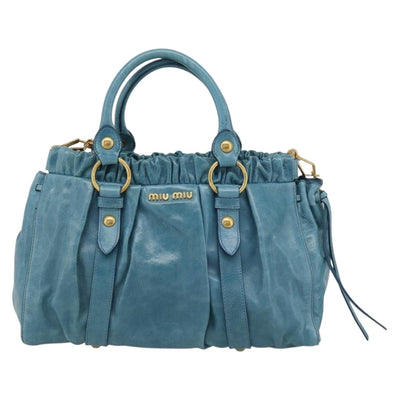 Miu Miu Hand Bag Leather 2way Blue Gold Auth 189047M - 0