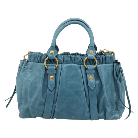 Miu Miu Hand Bag Leather 2way Blue Gold Auth 189047M